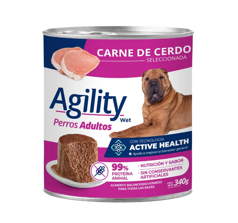 Agility Adultos Perro Cerdo Lata 0.340 Kg