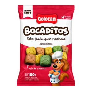 Golocan Bocaditos Semihúmedos Jamón, Queso y Espinaca X 100 Grs