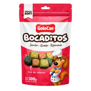 Golocan Bocaditos Semihúmedos Jamón, Queso y Espinaca X 500 Grs